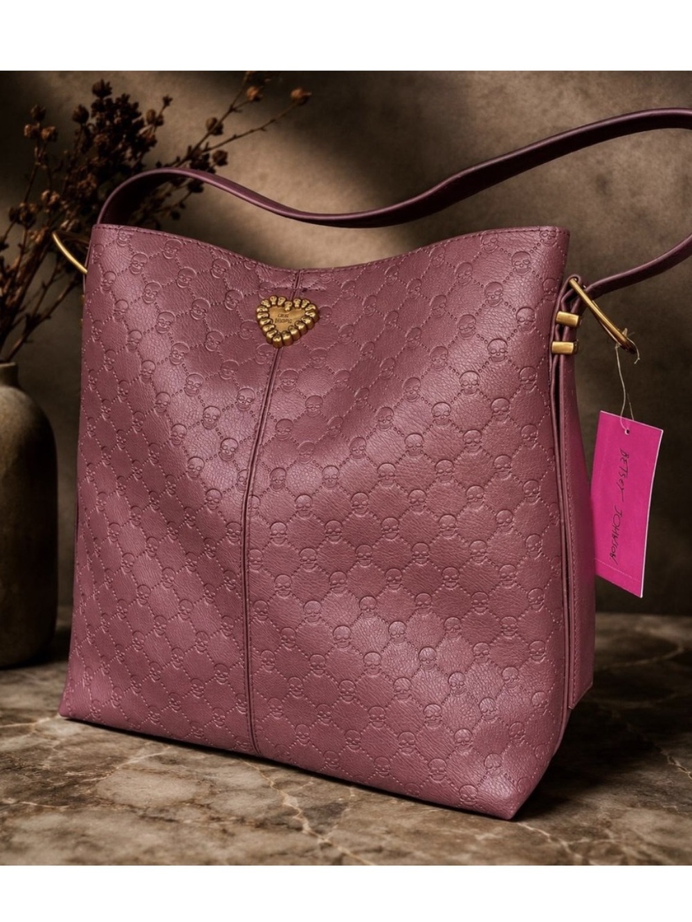 Betsey Johnson Burgundy Skull Embossed Shoulder Bag NWT